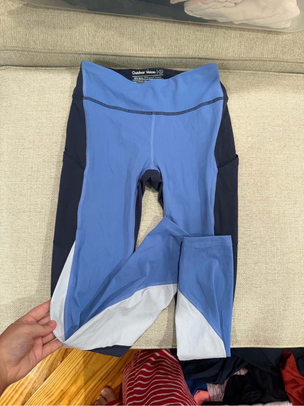 Outdoor Voices Blue and Navy Colorblock Leggings